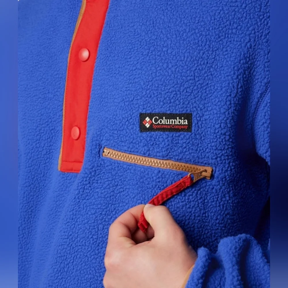 Columbia Blue Red Tan Pullover MENS XL Helvetia Snap Sweatshirt NEW Fleece - Picture 2 of 5